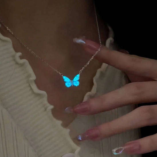 Glow in the dark Delicate butterfly pendant and chain