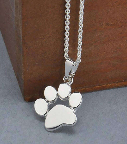 Silver tone paw pendant and necklace