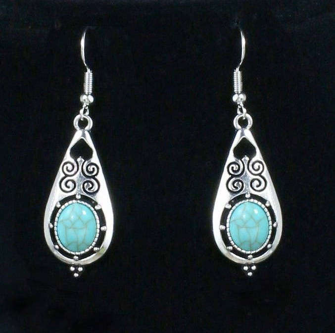 Tibetan silver and Turquoise Drop earrings