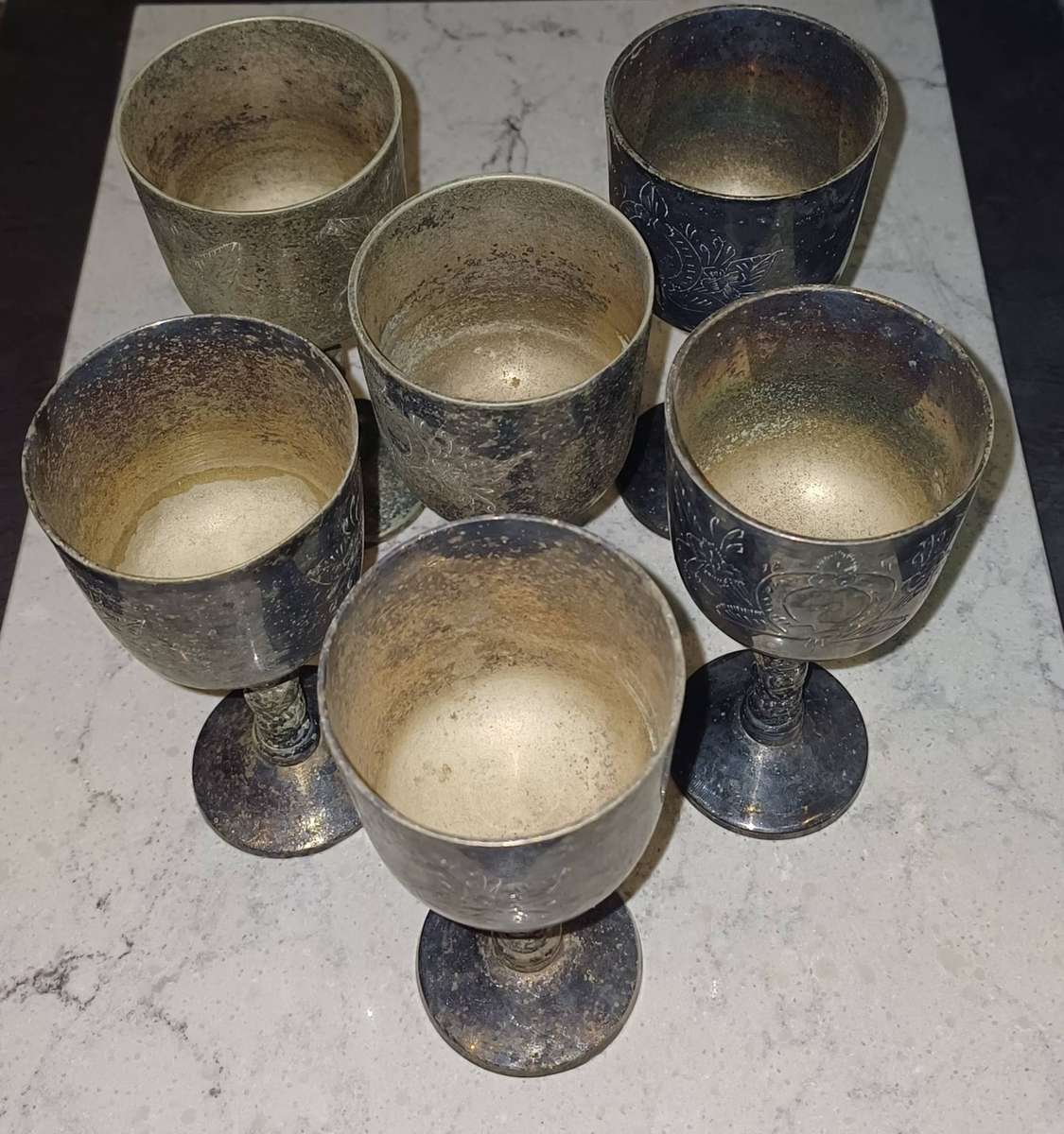 SILVER WINE GOBLETS - FULL SET X 6