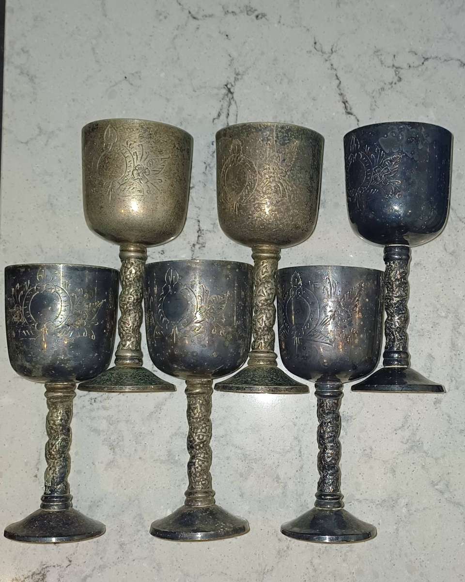 SILVER WINE GOBLETS - FULL SET X 6