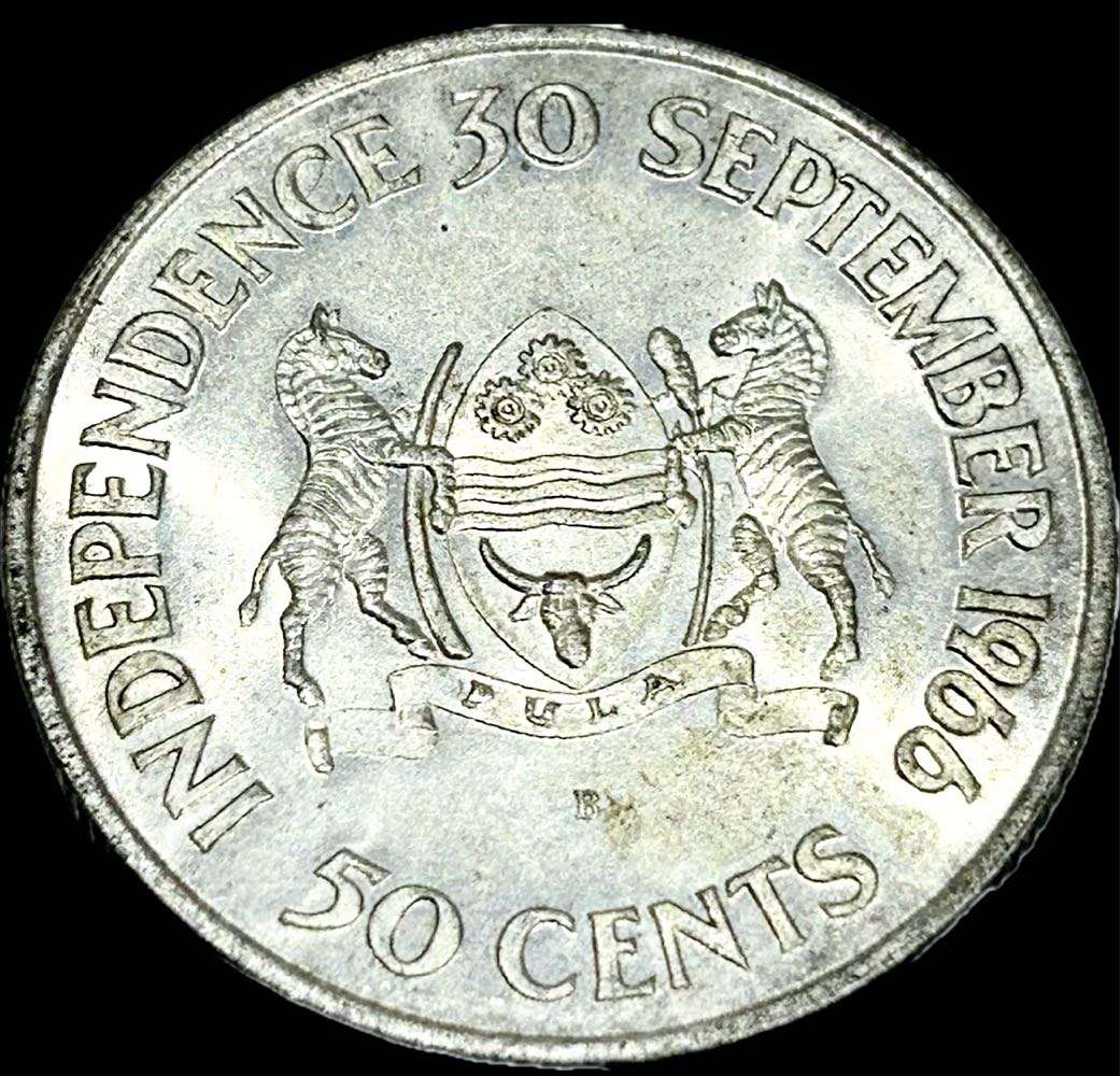BOTSWANA 50C SILVER 30 SEPTEMBER 1966 INDEPENDENCE COIN - RARE