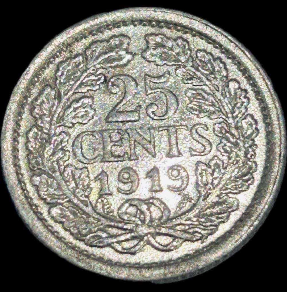 1919 SILVER NEDERLAND 25 CENTS SCARES COLLECTABLE