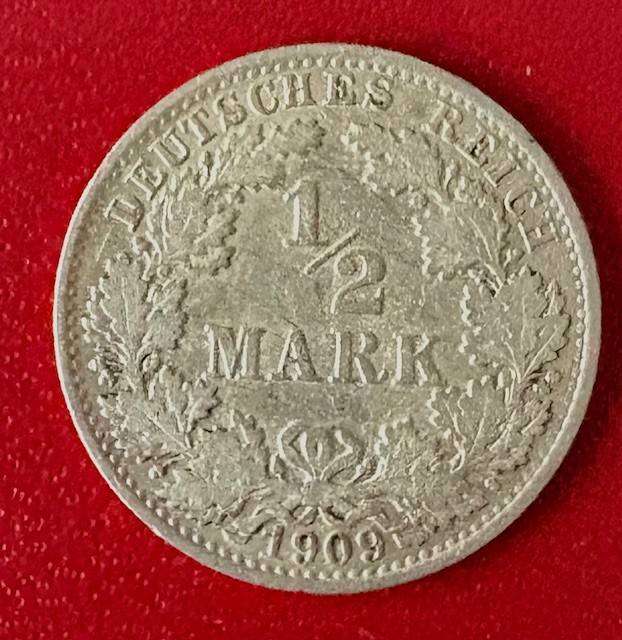 Deutsche Half Mark 1909 Silver Coin Collectable