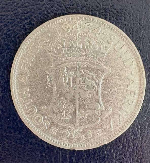 SA 1954 Two and a Half Shilling Silver Coin - with detail
