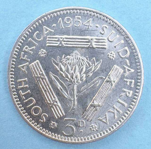 1954 Three Pence Full detail not cleaned perfect coin