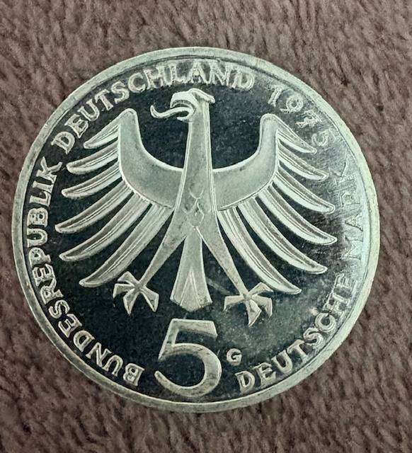 German 5 Mark - 100th Anniversary - Birth of Albert Schweitzer - 1975