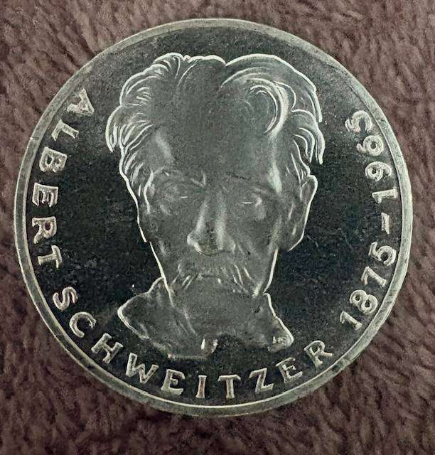 German 5 Mark - 100th Anniversary - Birth of Albert Schweitzer - 1975