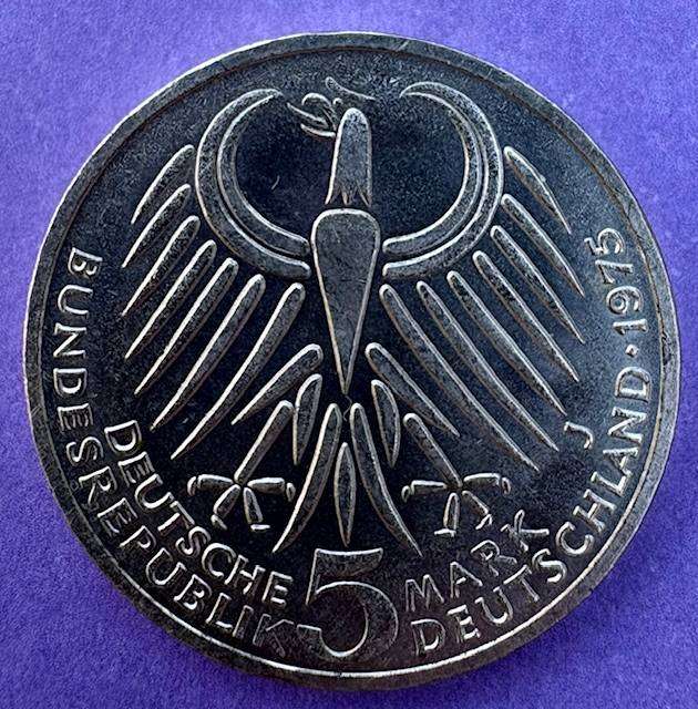 Germany 5 Mark - 50th Anniversary - Death of Friedrich Ebert - 1975 Silver coin