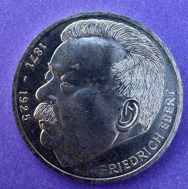 Germany 5 Mark - 50th Anniversary - Death of Friedrich Ebert - 1975 Silver coin