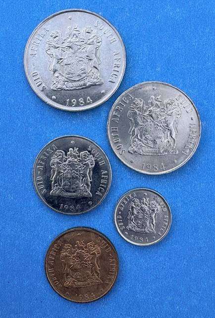 SA Mixed coins - 1984 - R1, 50 cent, 20 cent, 5 cent and 2 cent