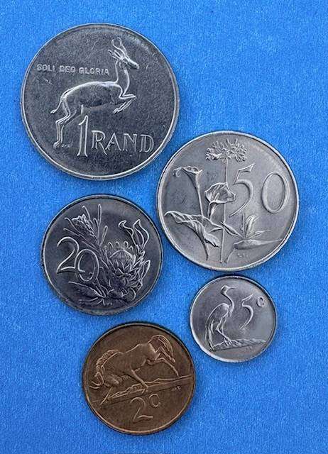 SA Mixed coins - 1984 - R1, 50 cent, 20 cent, 5 cent and 2 cent