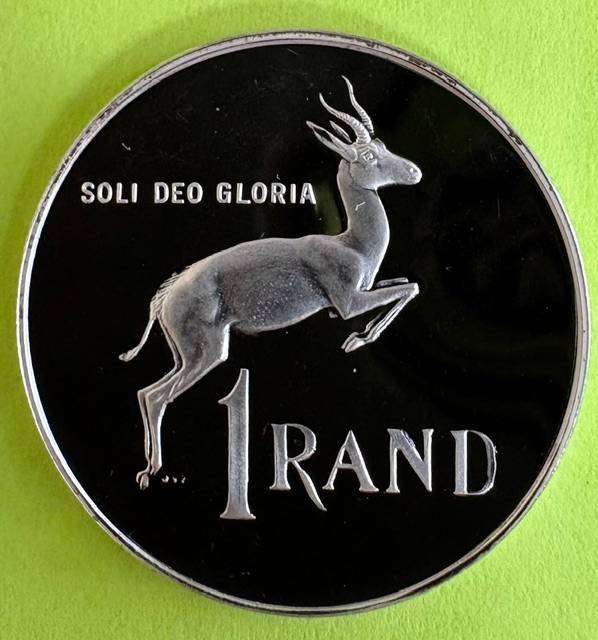 One Rand 1990 - in blue mint box - Code of Arms - Proof .925 silver