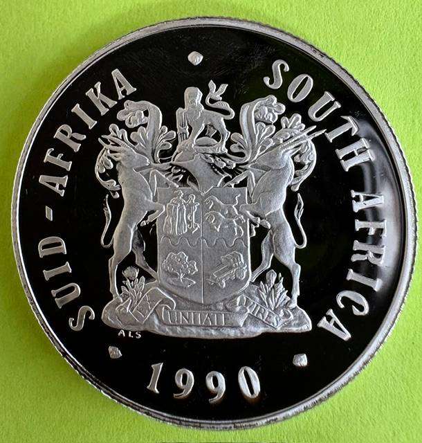 One Rand 1990 - in blue mint box - Code of Arms - Proof .925 silver