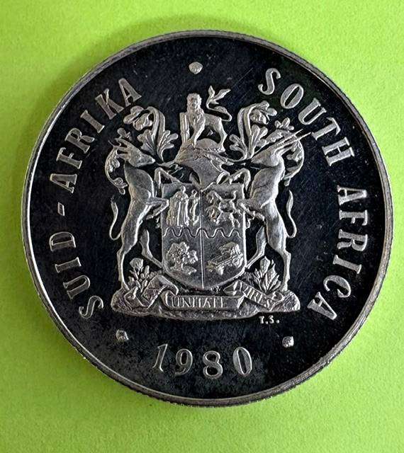 SA One Rand 1980 Silver Proof coin  - in blue mint box