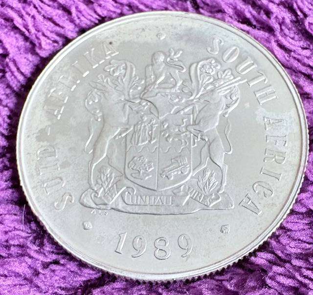 SA One Rand - 1989 Silver coin - Soli Deo Gloria - UNC
