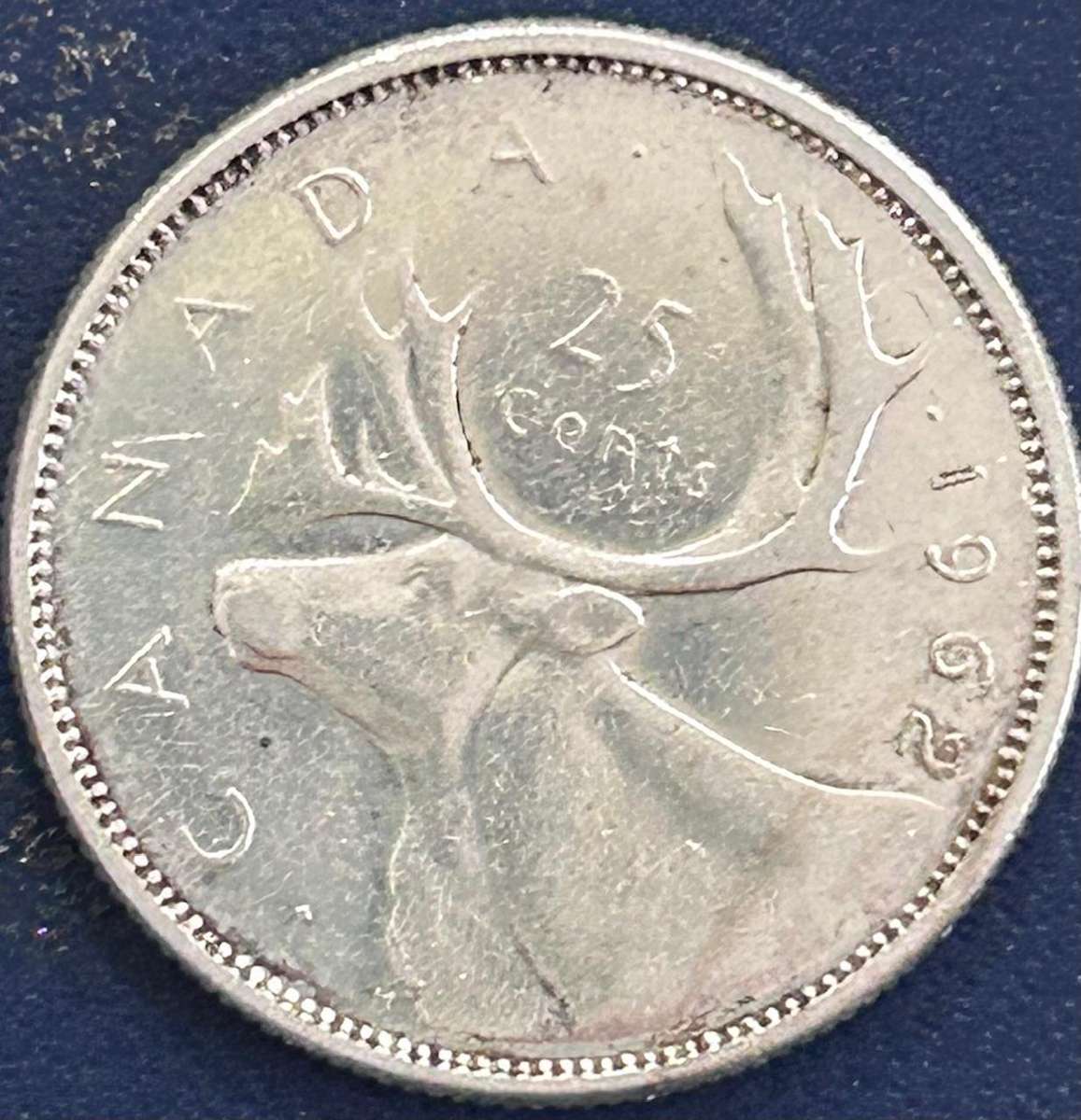1962 Canadian 25-cent coin small date variety (SILVER COIN 80%)