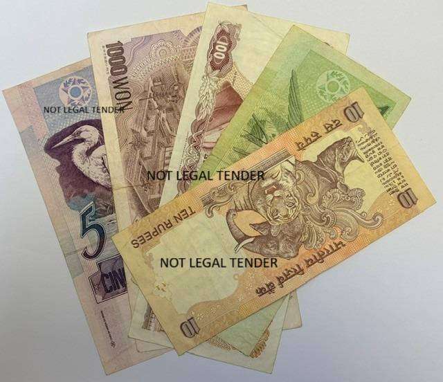 5 World Mixed Banknotes - highly collectable, South Korea, Greece, India, Brazil