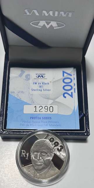 2007 SA Silver R1 Proof De Klerk (Low Mintage 7143) original mint box and certificate