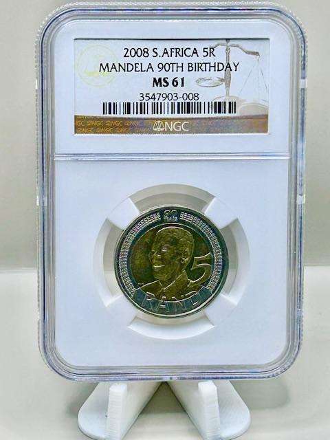 2008 R5 - MS61 NGC graded Mandela 90th Birthday R5 Coin