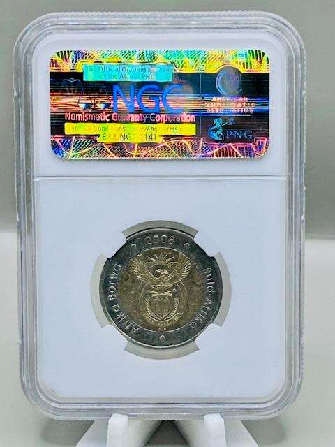 2008 R5 - AU50 NGC graded Mandela 90th Birthday R5 Coin