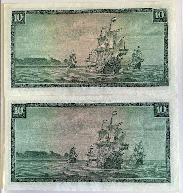 TWO X TW DE JONGH (CONSECUTVE NUMBERS) TEN RAND BANK NOTES WITH CONSECUTIVE NUMBERS BEAUTIFUL SET