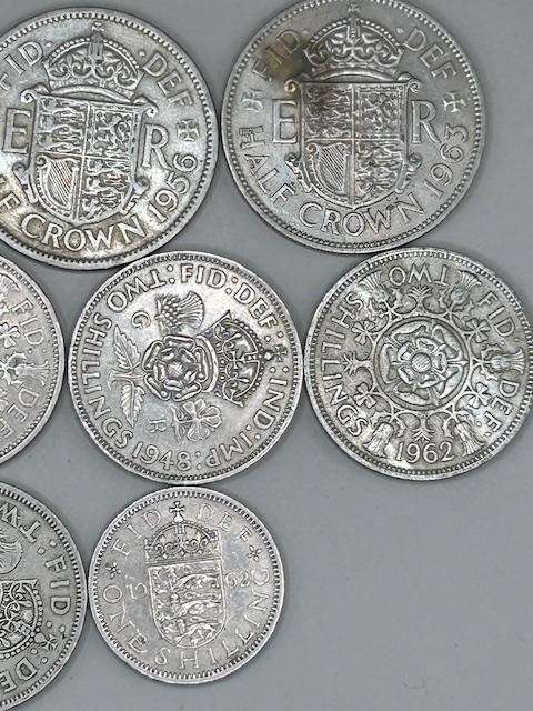 BRITISH COLLECTABLE HALF CROWS, ONE SHILLINGS AND HALF SHILLINGS (9COINS)