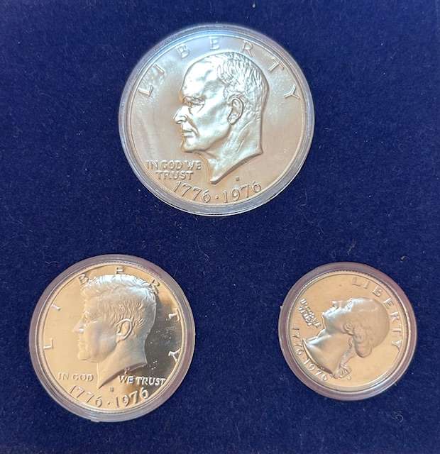  USA 1976 BICENTENNIAL PROOF SET SCARES IN SOUTH AFRICA (ALL THREE COINS SILVER)