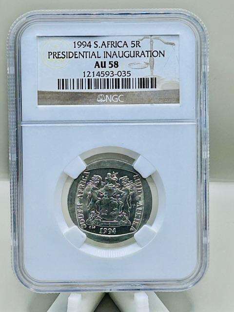 1994 Presidential Inauguration R5 Coin NGC Graded AU58