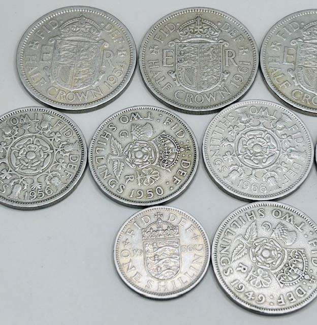 BRITISH COLLECTABLE HALF CROWS, ONE SHILLINGS AND HALF SHILLINGS (9COINS)