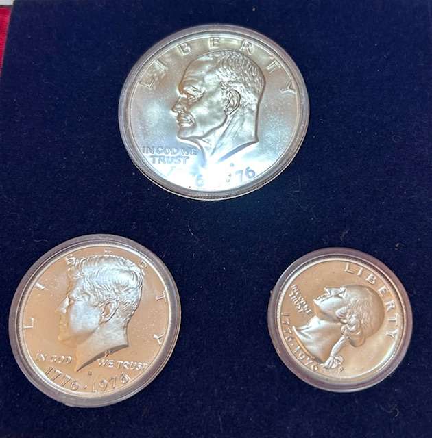  USA 1976 BICENTENNIAL PROOF SET SCARES IN SOUTH AFRICA (ALL THREE COINS SILVER)