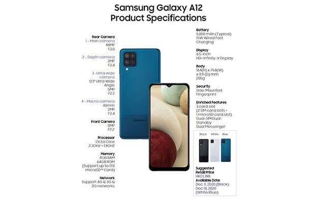 SAMSUNG GALAXY A12 , 64G/4G WITH FINGERPRINT, INFINITY U DISPLAY