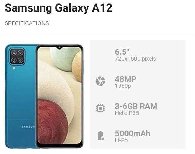 SAMSUNG GALAXY A12 , 64G/4G WITH FINGERPRINT, INFINITY U DISPLAY