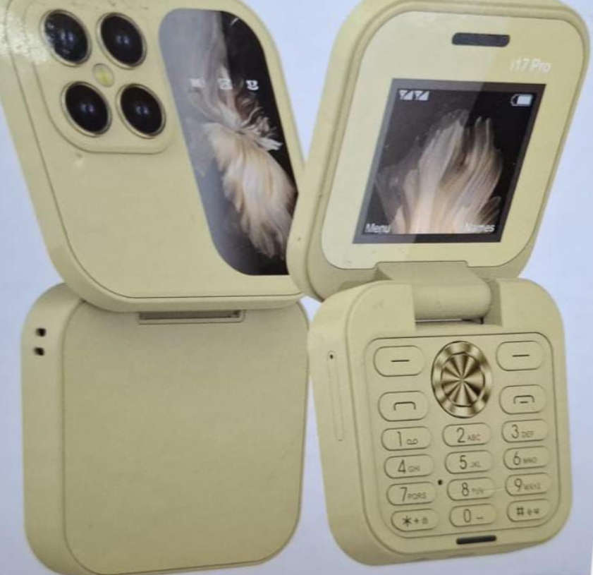 i17 Mini Flip Pro Mobile Phone Gold