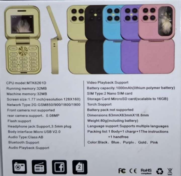 i17 Mini Flip Pro Mobile Phone Gold