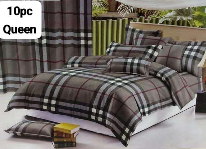 10pc Queen Cotton Duvet Cover Set Includes 2 Matching Curtains