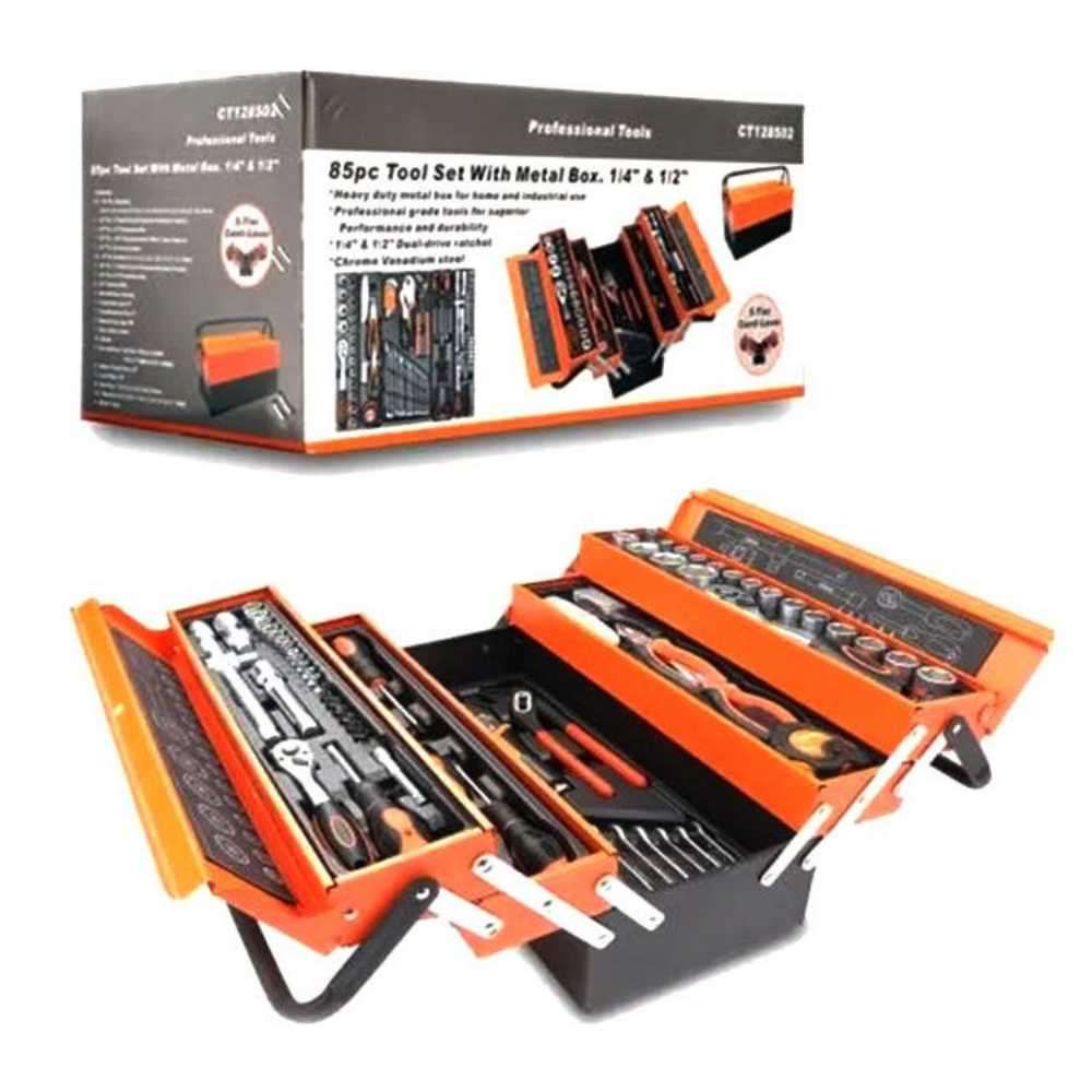 Hurriaj Professional Chrome Vanadium 85 Piece Tool Set With Cantilever Metal Box