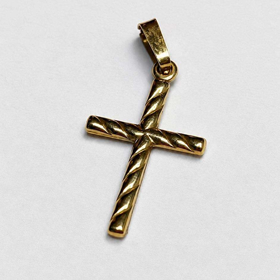9ct Gold Twisted Cross Pendant Yellow Gold 20mm