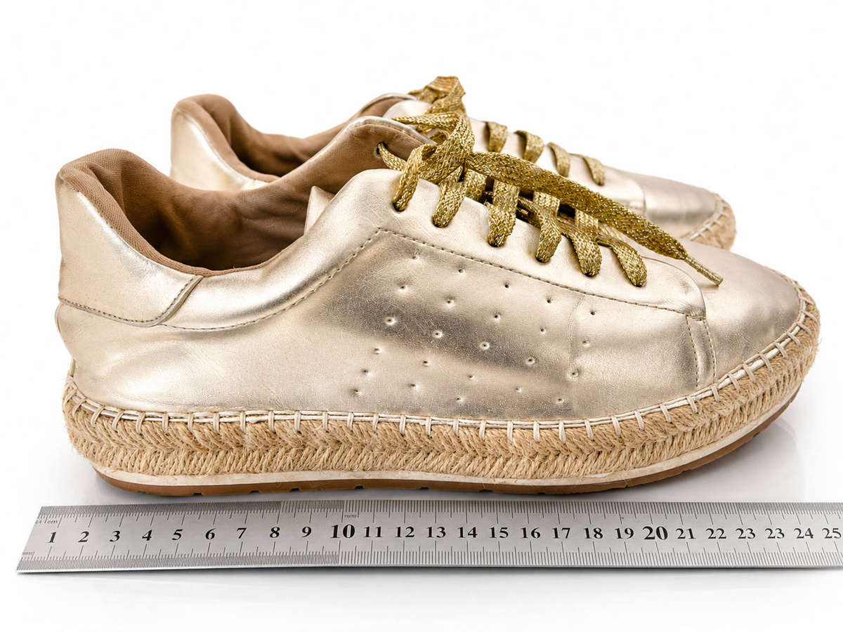  Ladies Gold Metallic Espadrille Sneakers  Size 40