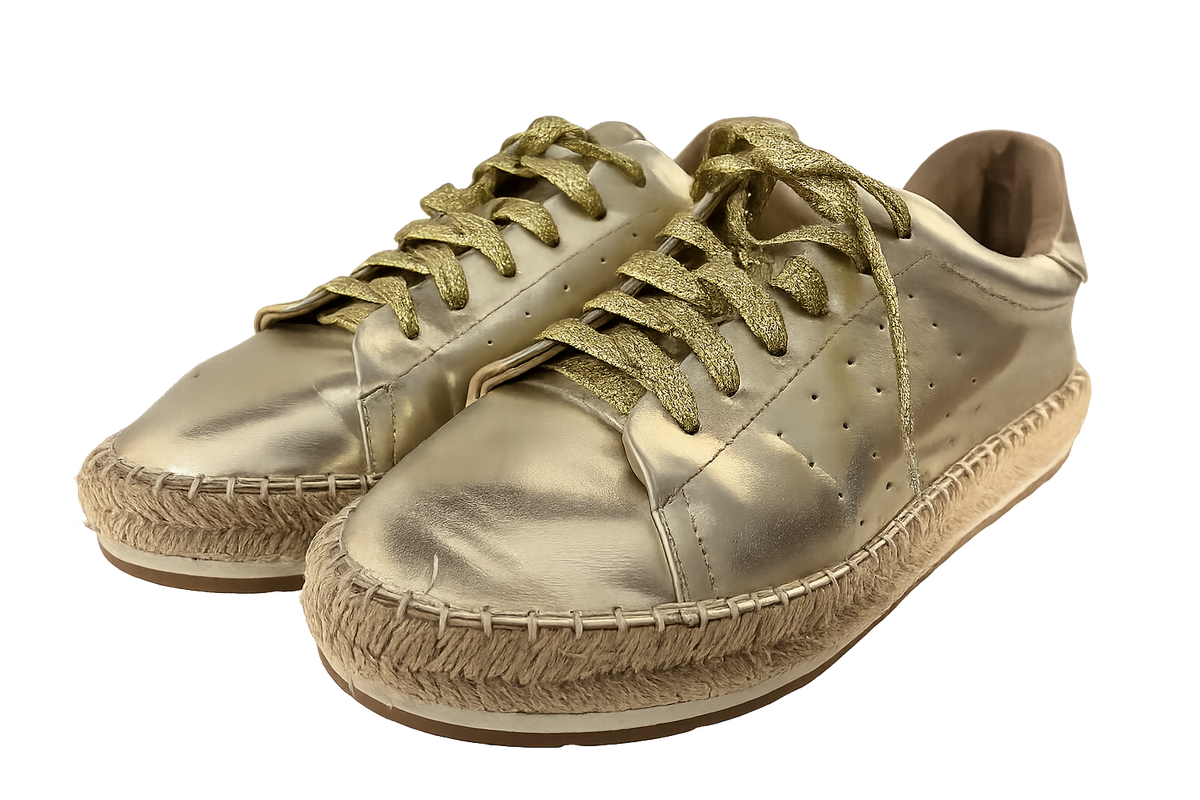  Ladies Gold Metallic Espadrille Sneakers  Size 40