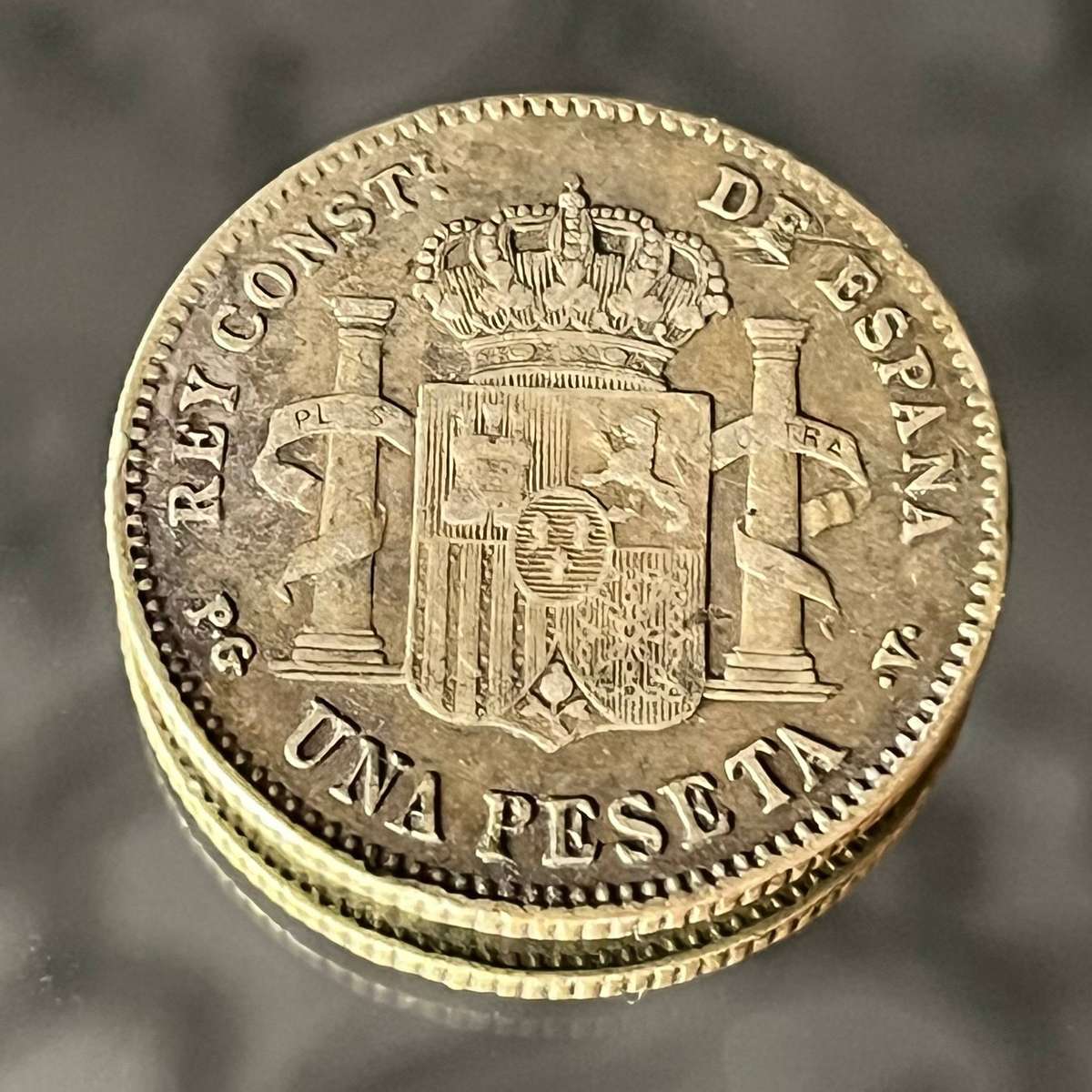  1896 Spain  Alfonso XIII  1 Peseta Silver Coin
