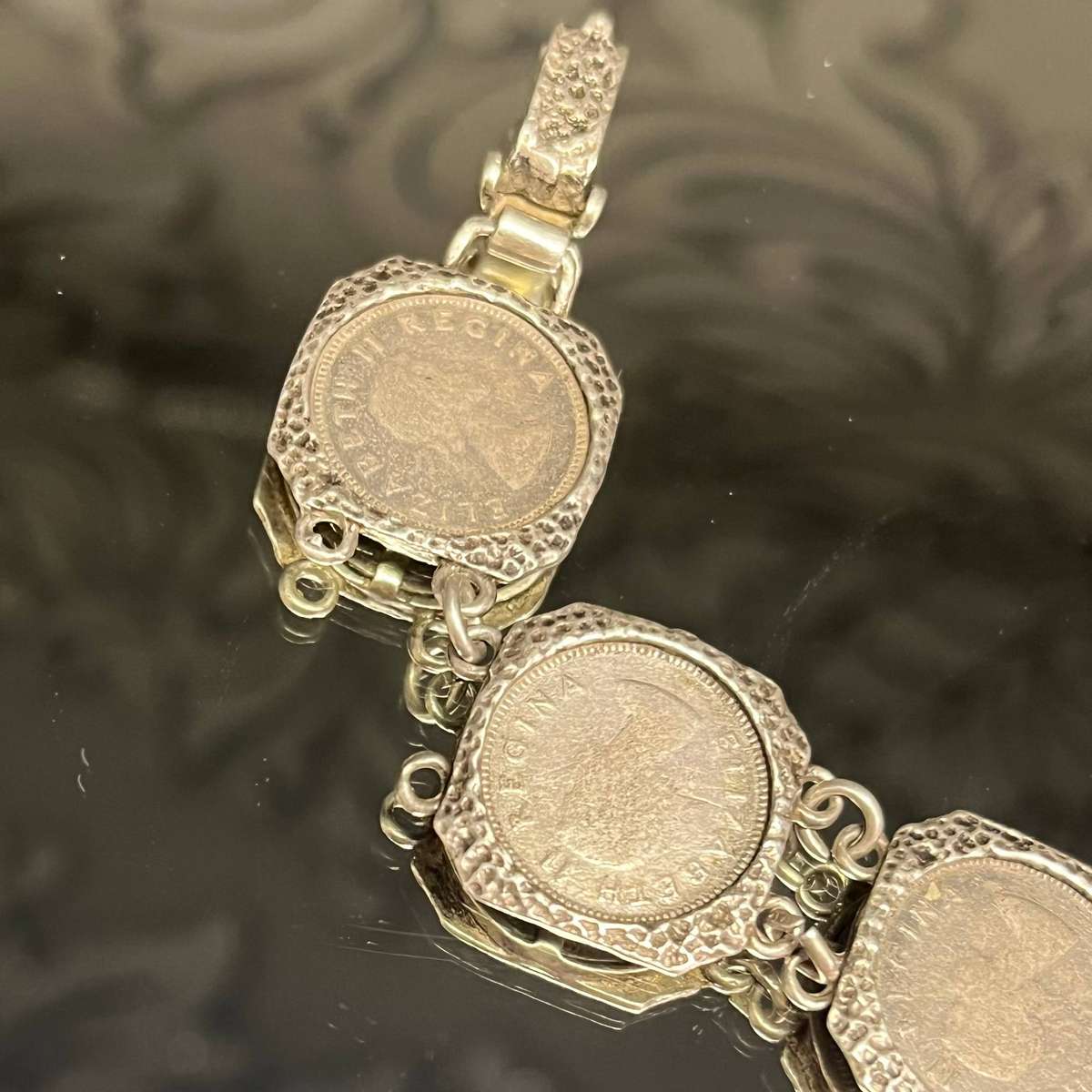 Unique Sterling Silver Bracelet with South African 3d Coins  Vintage Queen Elizabeth II Design