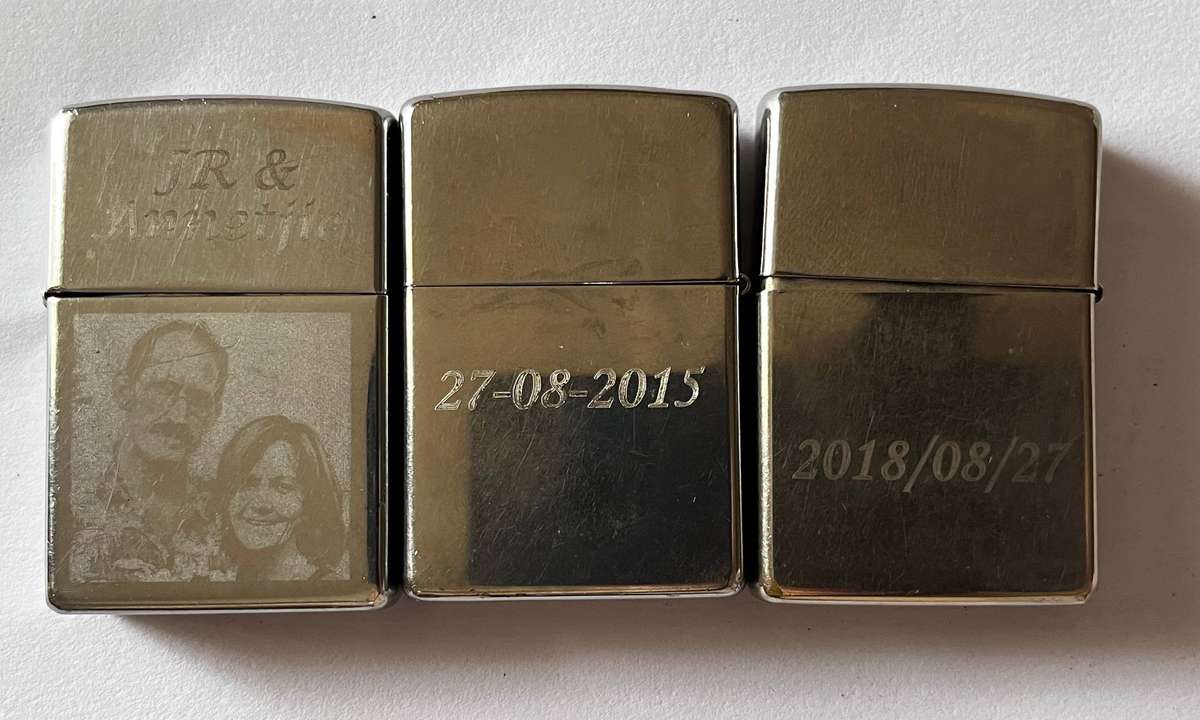  Zippo Lighters  Engraved & Photo Etched (Lot of 3)