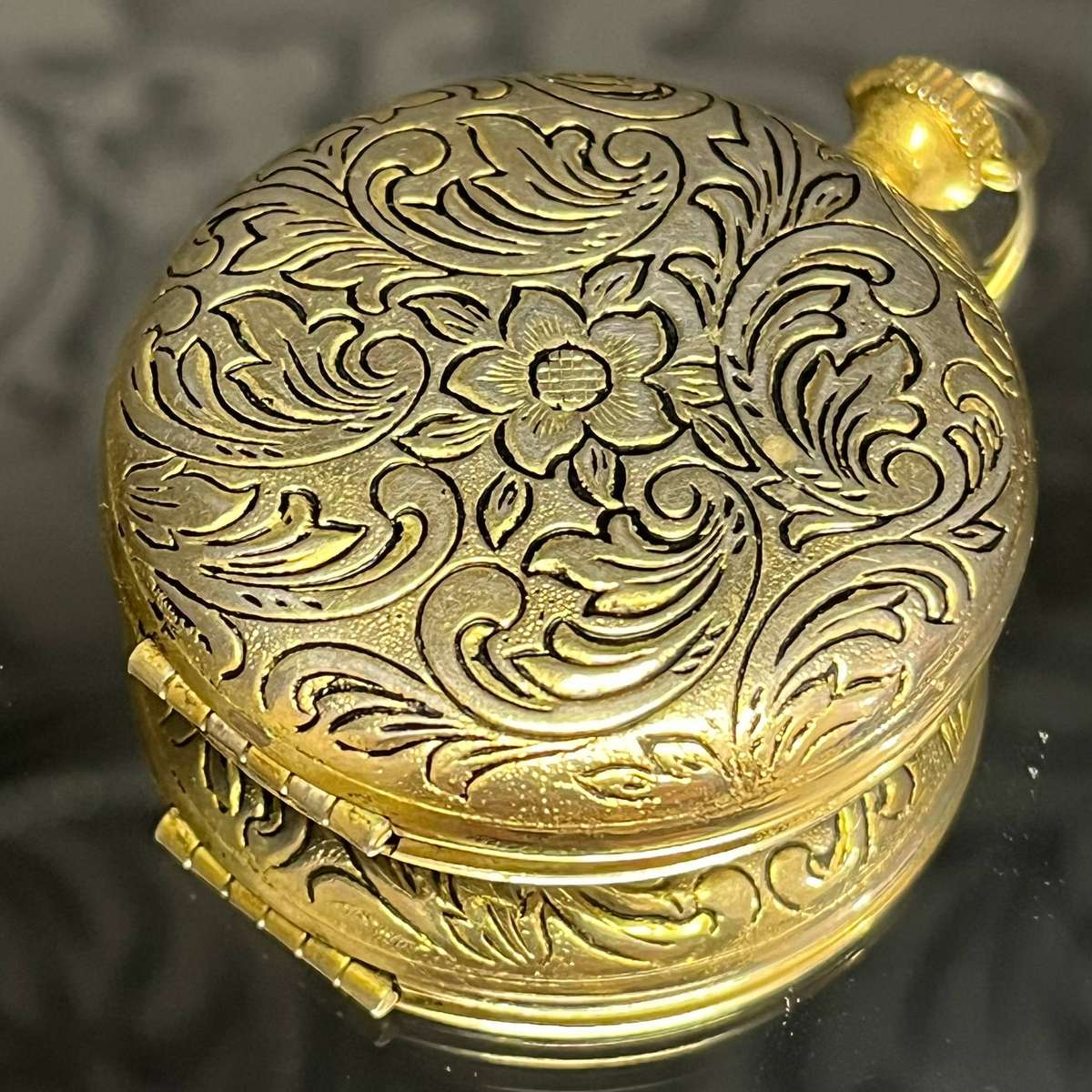 Gold-Tone Floral Pocket Watch Case  Empty Display Locket