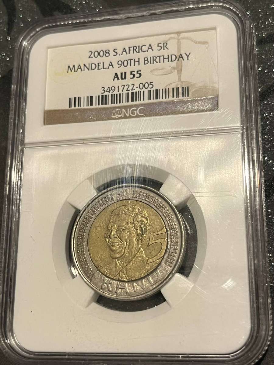 2008 South Africa 5 Rand  Mandela 90th Birthday  NGC AU55