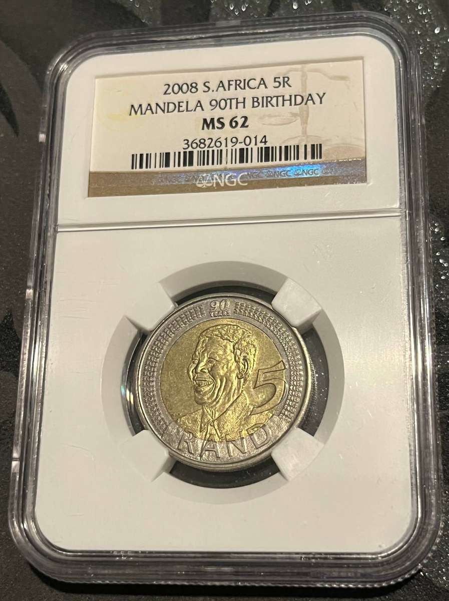 2008 South Africa 5 Rand Mandela 90th Birthday NGC MS62