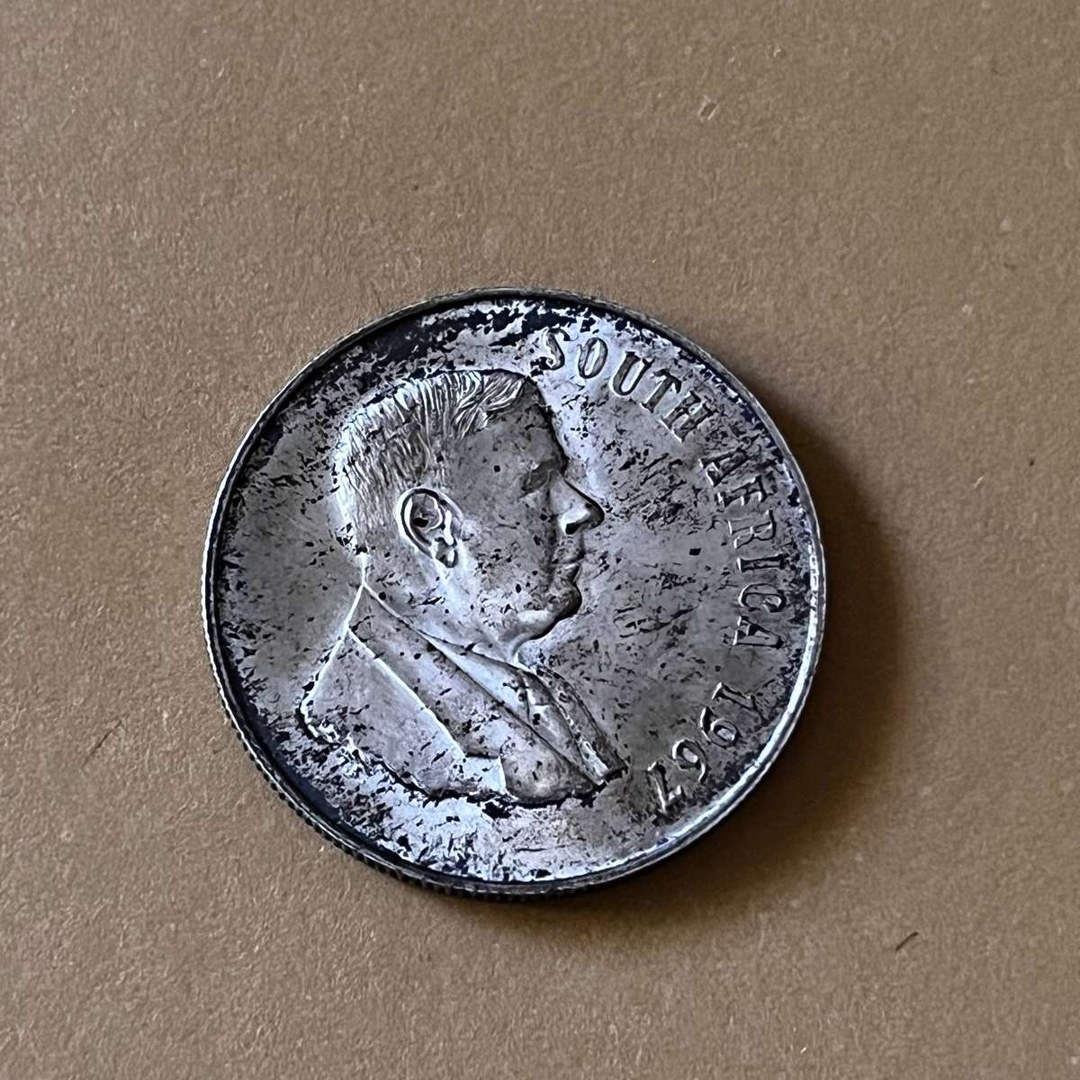 1967 South Africa 1 Rand  80% Silver  Springbok Design