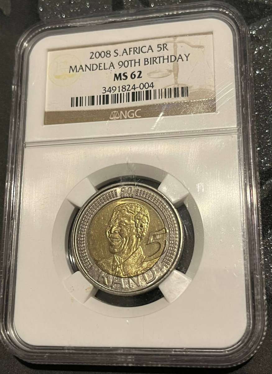 2008 South Africa 5 Rand Mandela 90th Birthday NGC MS62