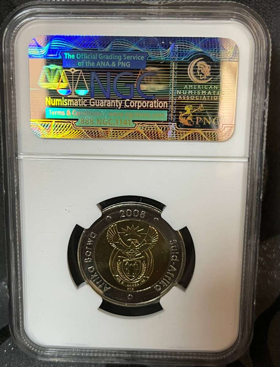 South Africa 2008 Mandela 90th Birthday 5 Rand  NGC MS66  Graded Coin