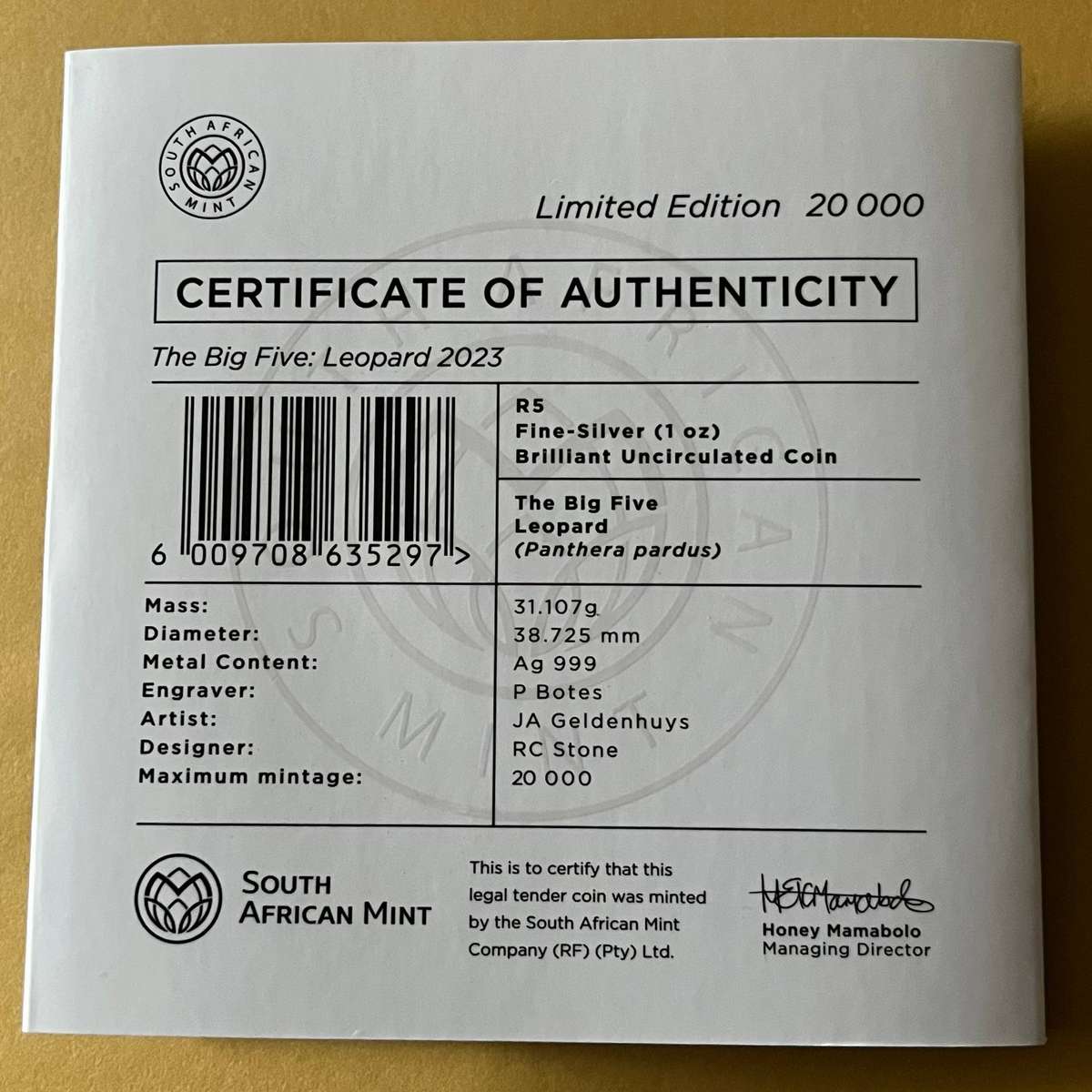 2023 Big Five LEOPARD 1oz Silver Coin